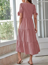 EMERY ROSE Striped Tie Neck Ruffle Hem Smock Dress